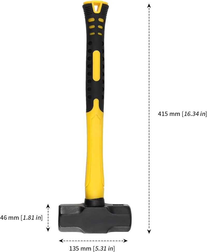 MANCHAP 2 PCS 16 Inch 4 Lbs Sledge Hammer, Mini Club Hammer with with Fiberglass Handle, 4 Pound Drilling Crack Hammer for Demolition and Construction,black yellow - Image 2